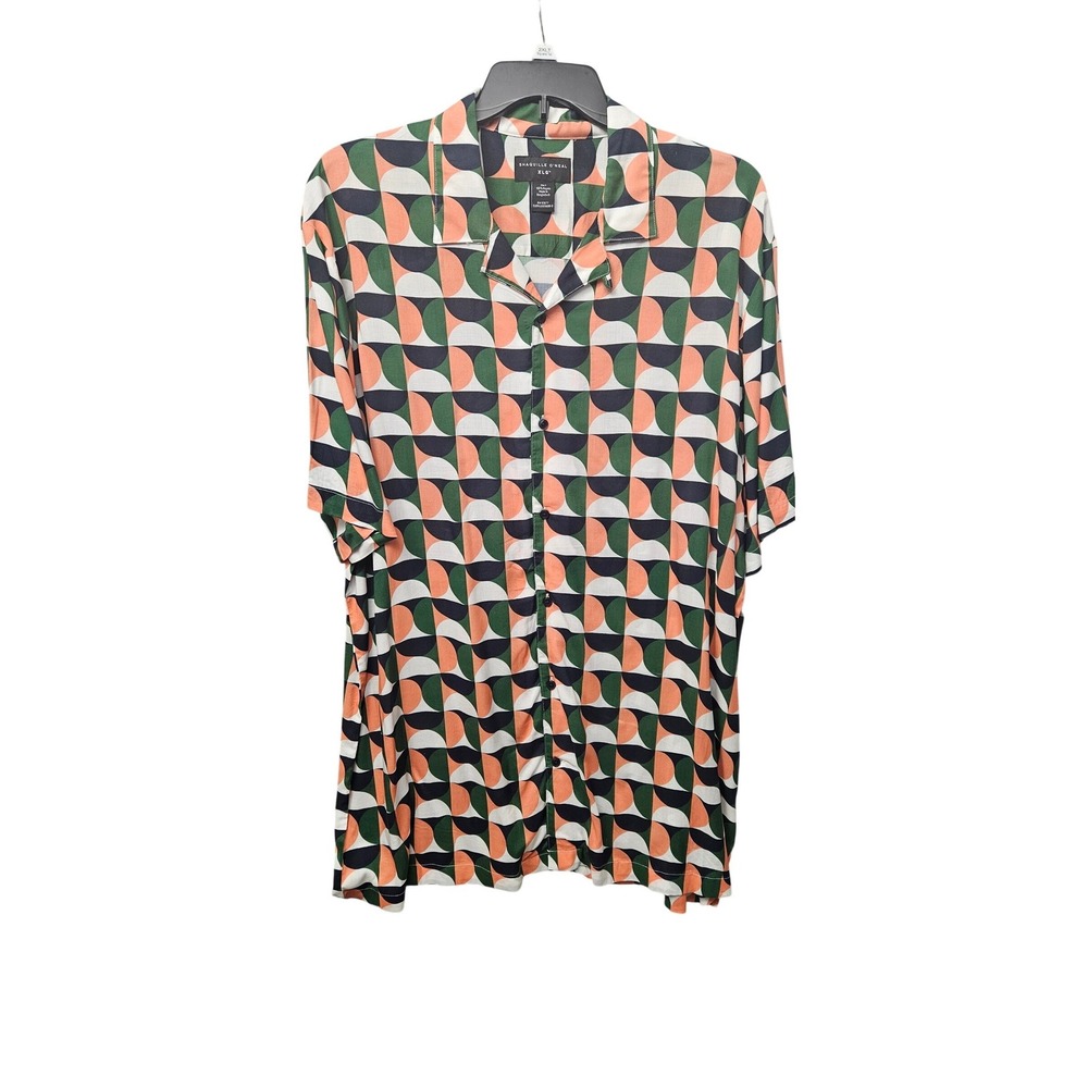 Shaquille Oneal Mens 2XLT Geometric Print Short Sleeve Button Up Shirt